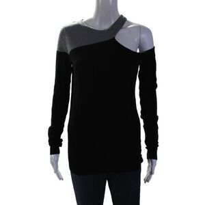 Roi Womens Cashmere Shoulder Cutout Long Sleeved Colorblock Sweater Size S
